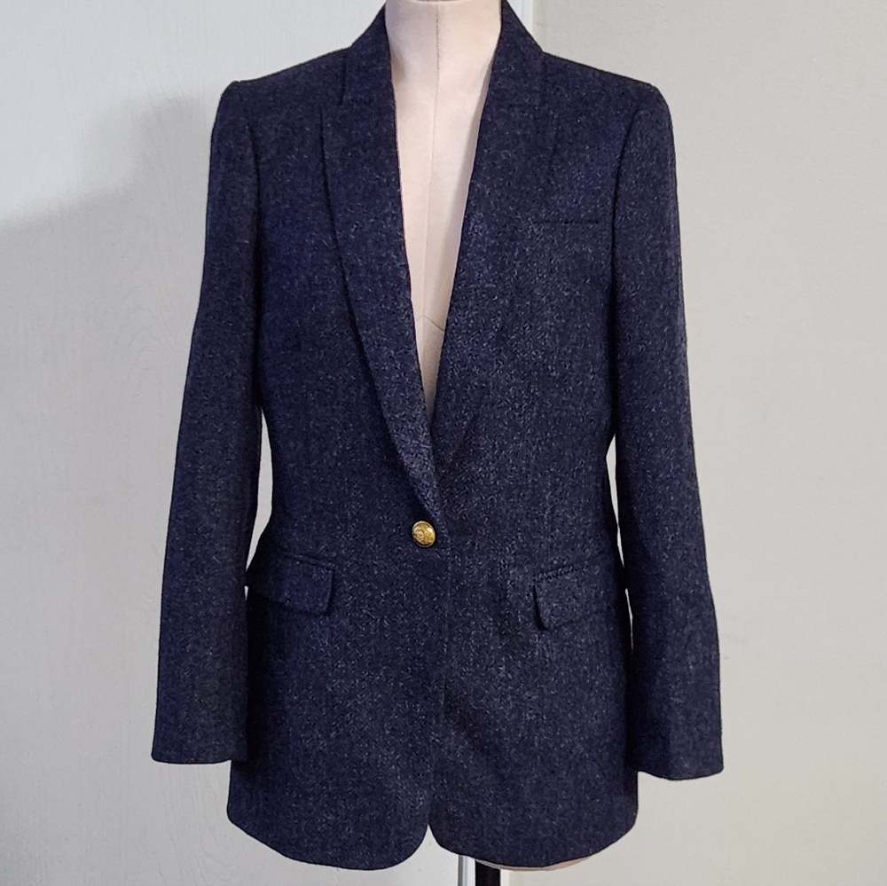 J. Crew‎ Long Parke Blazer In Navy Herringbone English Wool - Picture 6 of 16